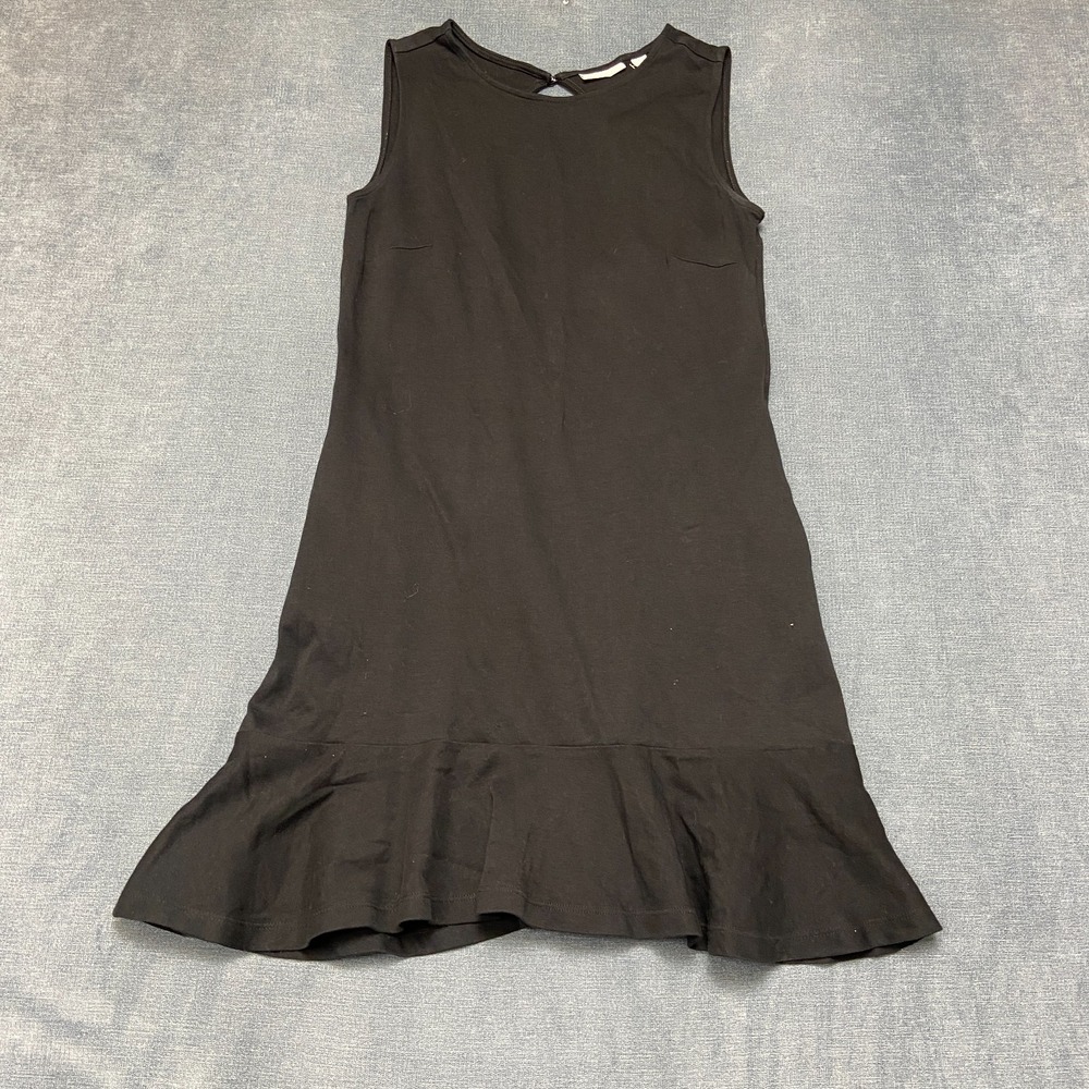 New York & Company Shift Dress Women XS Black Sleeveless Cut Out Back Peplum Hem